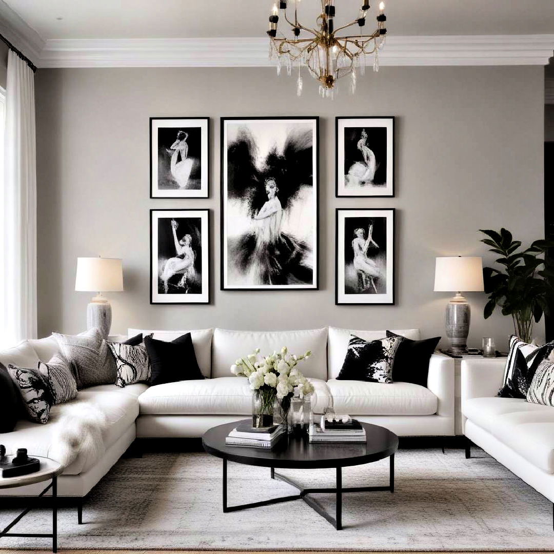 black and white art pieces - 30 Black and White Living Room Ideas
