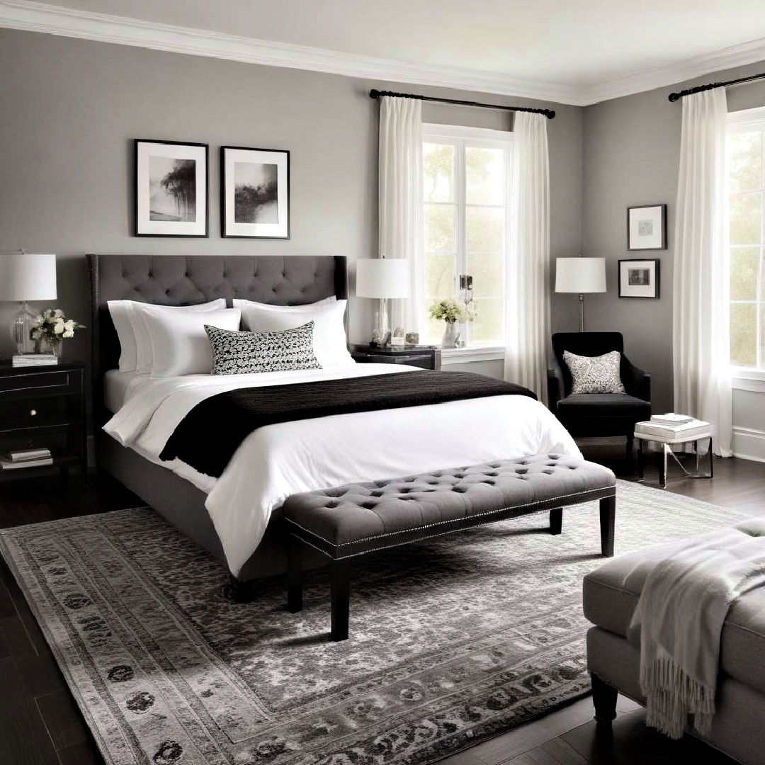 black and white bedroom with gray touches - 40 Black and White Bedroom Ideas