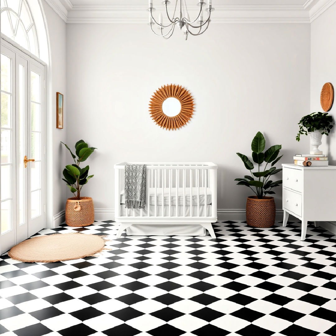 black and white checkerboard floor tiles - 25 Black and White Nursery Ideas