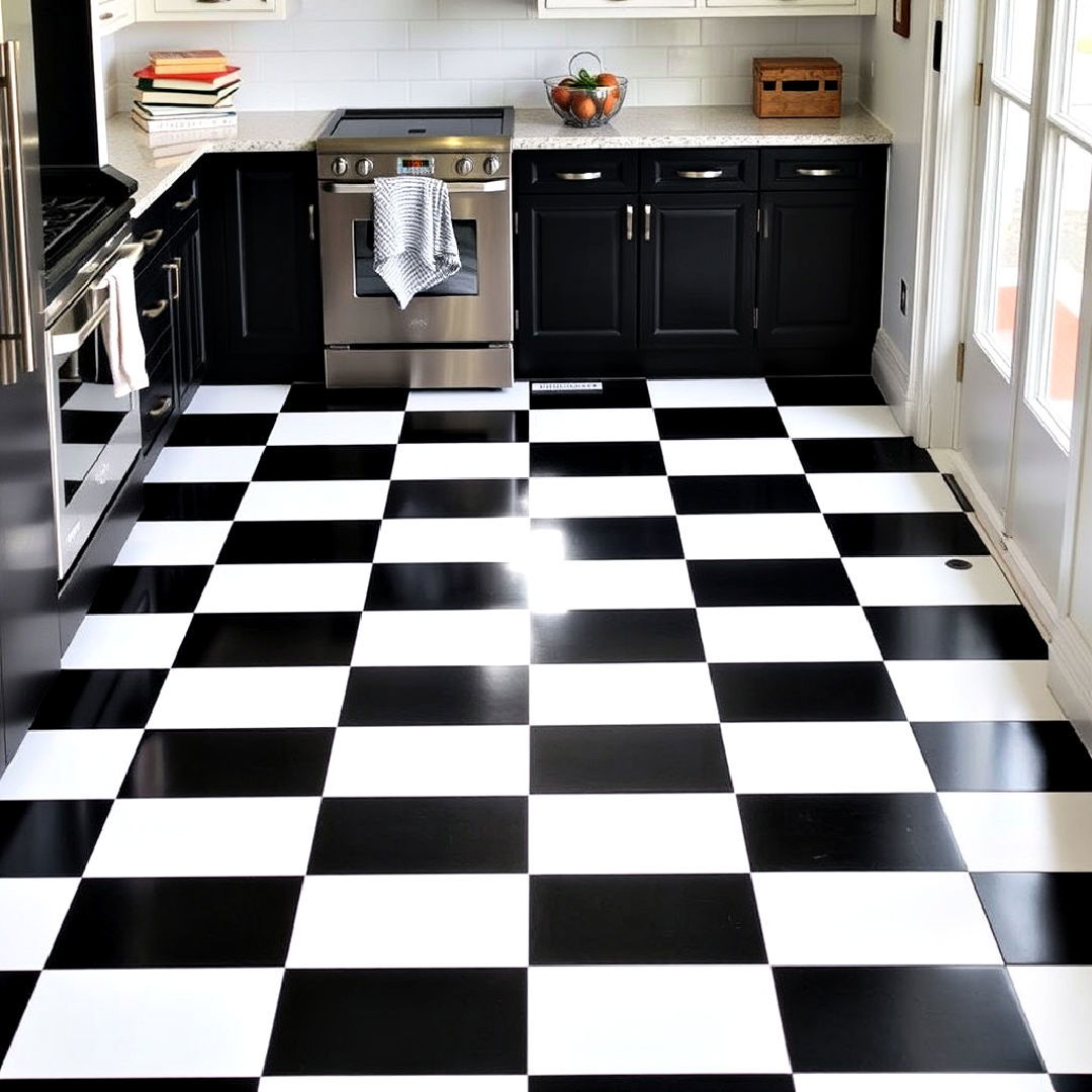 black and white checkered floor for kitchen - 40 Black and White Kitchen Ideas