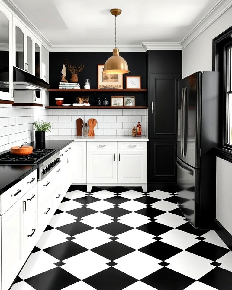 black and white checkered floor - 25 Kitchens With Checkered Floors
