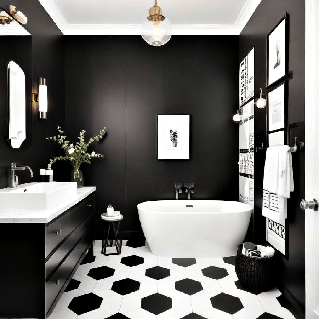 black and white floor geometric patterns - 40 Black and White Bathroom Ideas