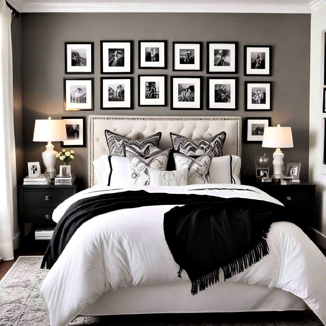 black and white frames - 40 Black and White Bedroom Ideas
