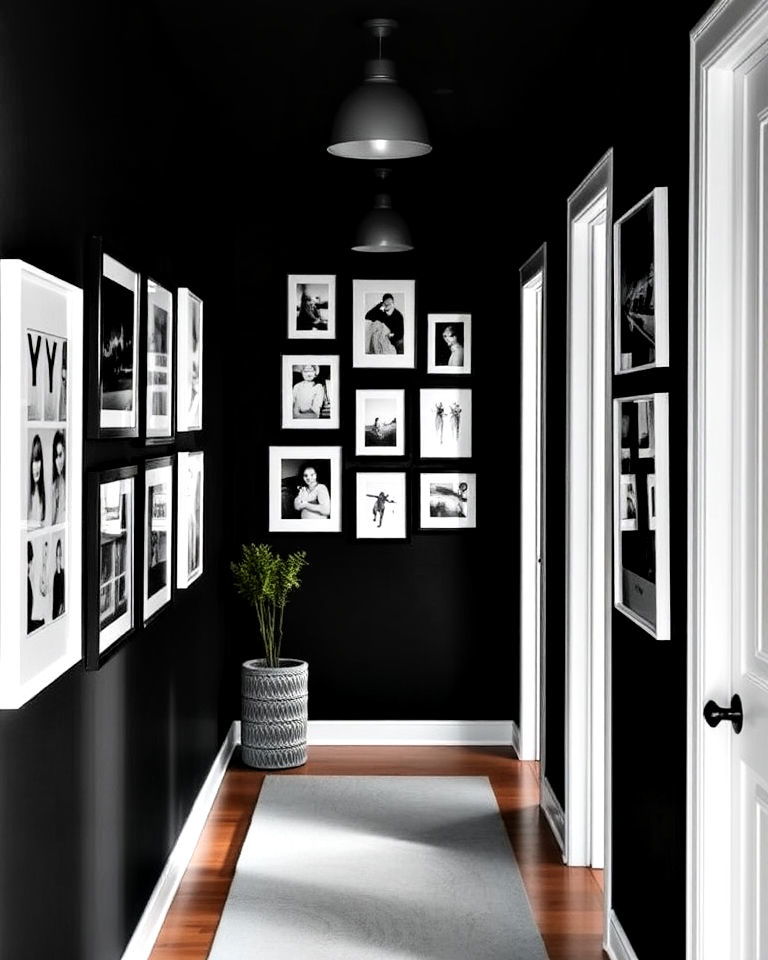 black and white gallery walls - 15 Black Hallway Ideas