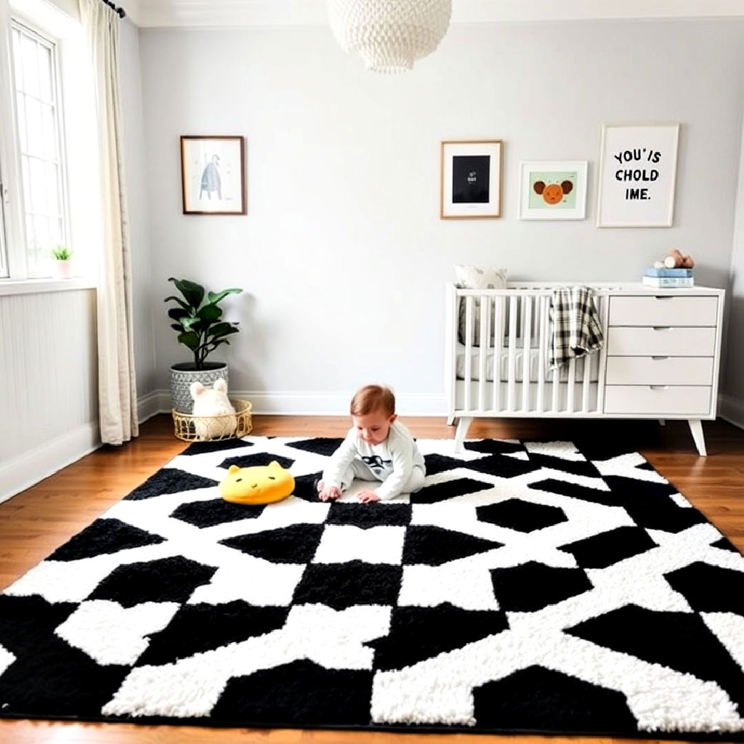 black and white geometric rug for nursery - 25 Black and White Nursery Ideas