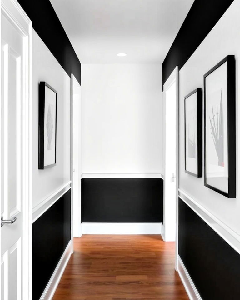 black and white hallway with two tone walls - 20 Black and White Hallway Ideas