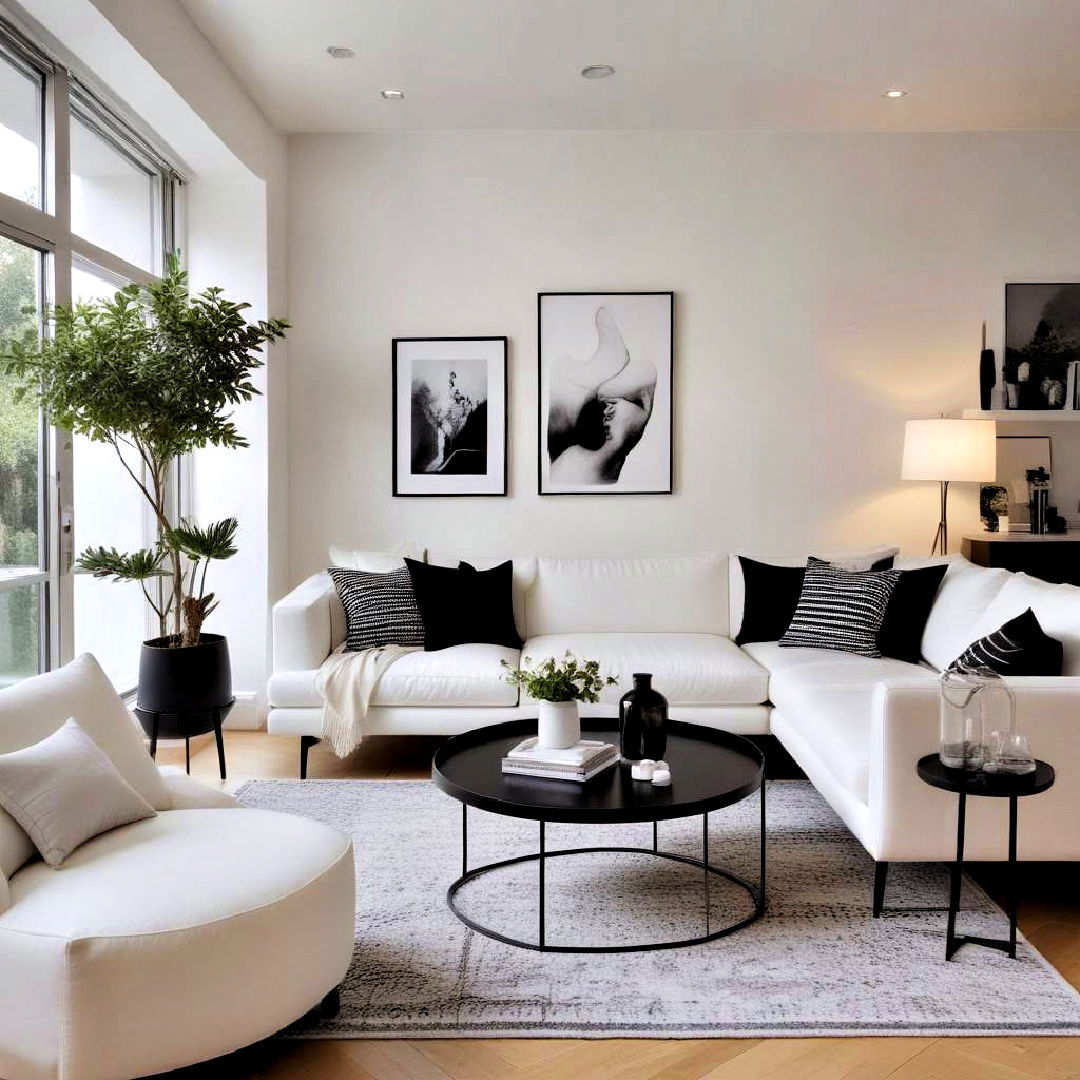 black and white living room with modern minimalism - 30 Black and White Living Room Ideas