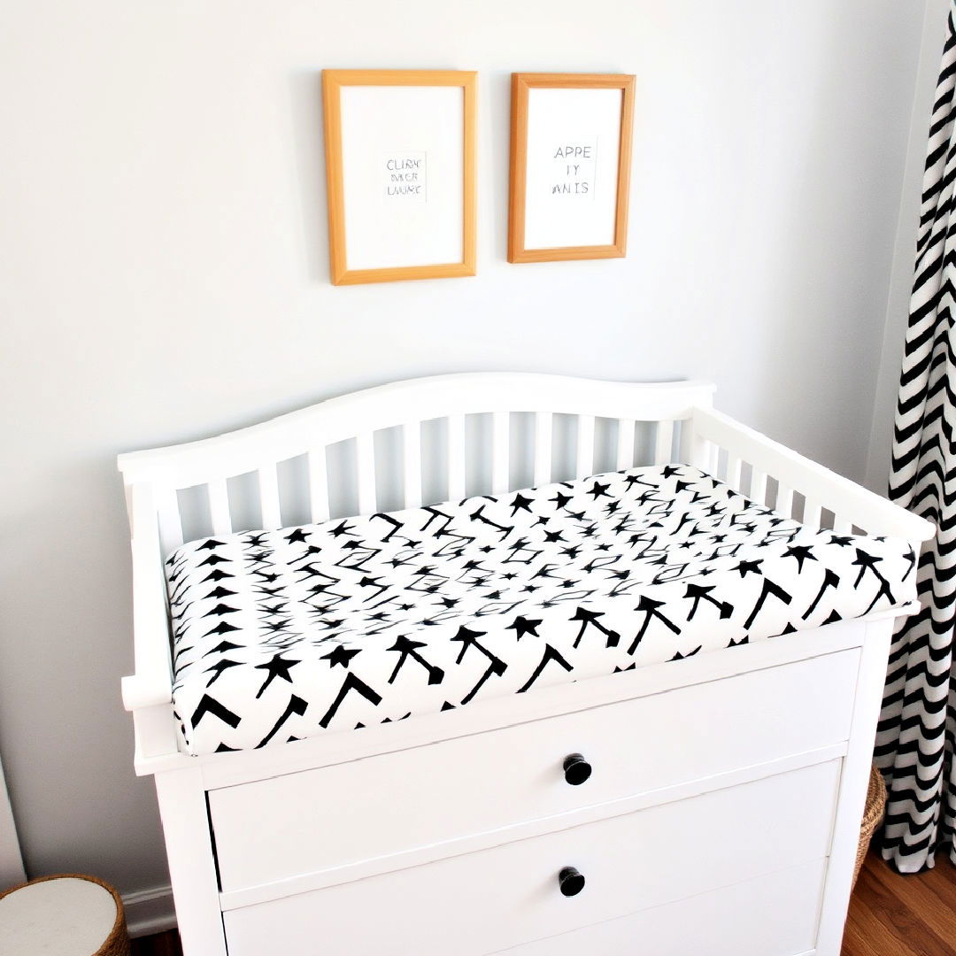 black and white patterned changing pad cover - 25 Black and White Nursery Ideas