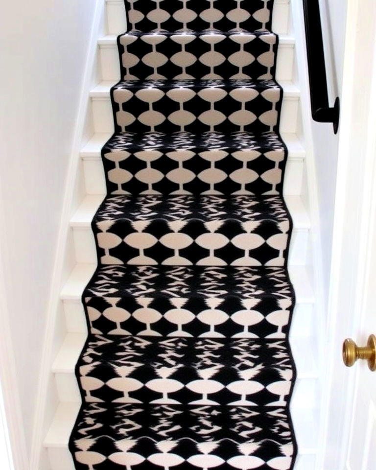 black and white patterned stair runner - 20 Black and White Hallway Ideas