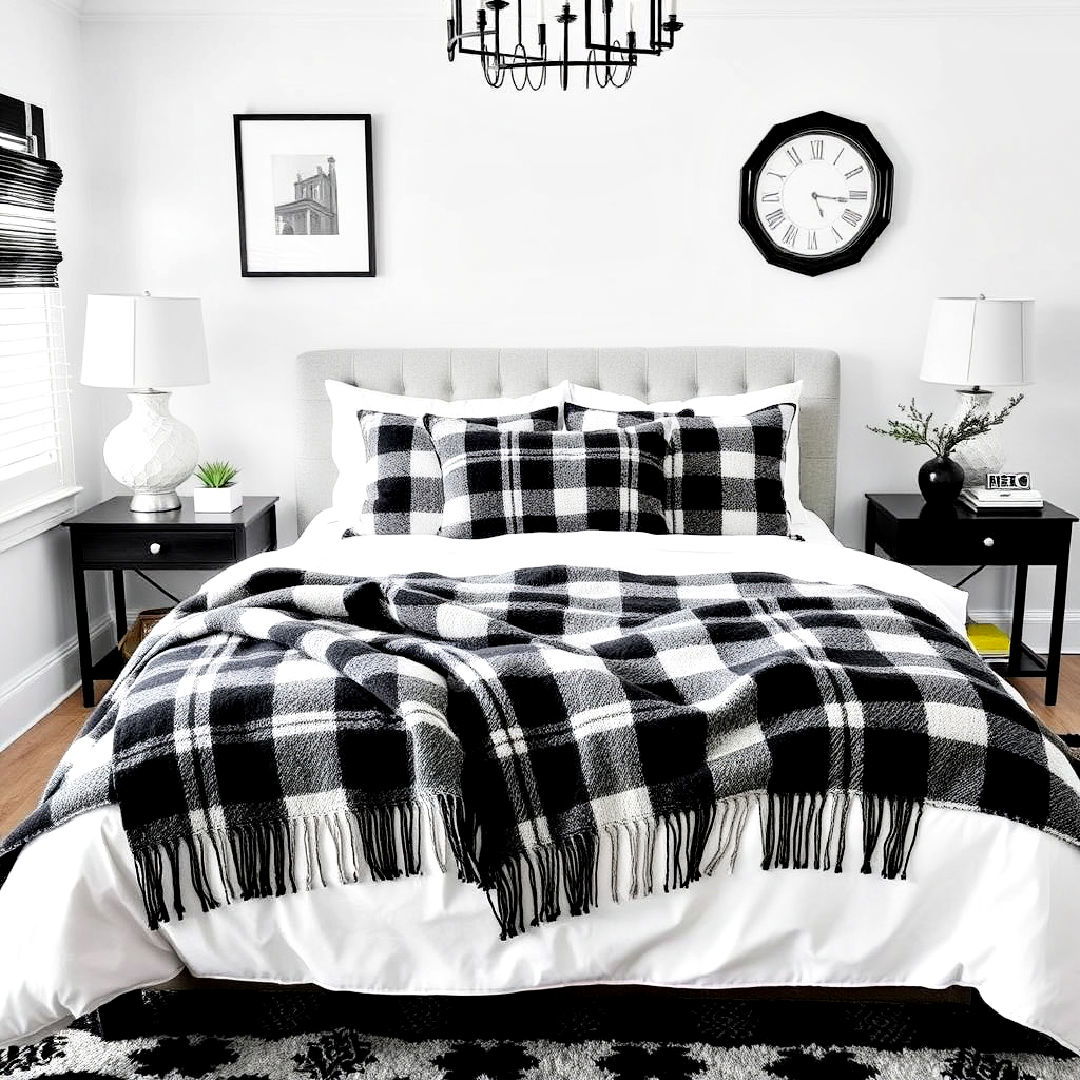 black and white plaid theme - 40 Black and White Bedroom Ideas