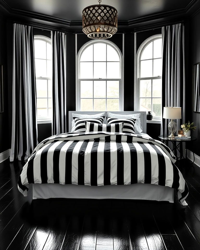 black and white striped bedding ideas - 20 Black Floor Bedroom Ideas