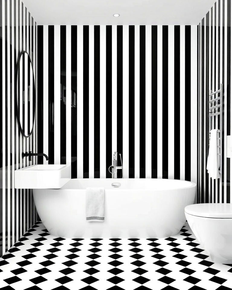 black and white striped tile layout - 20 Black and White Bathroom Tile Ideas