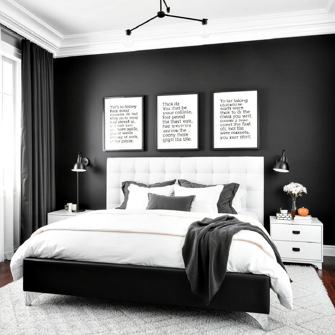 black and white text art - 40 Black and White Bedroom Ideas
