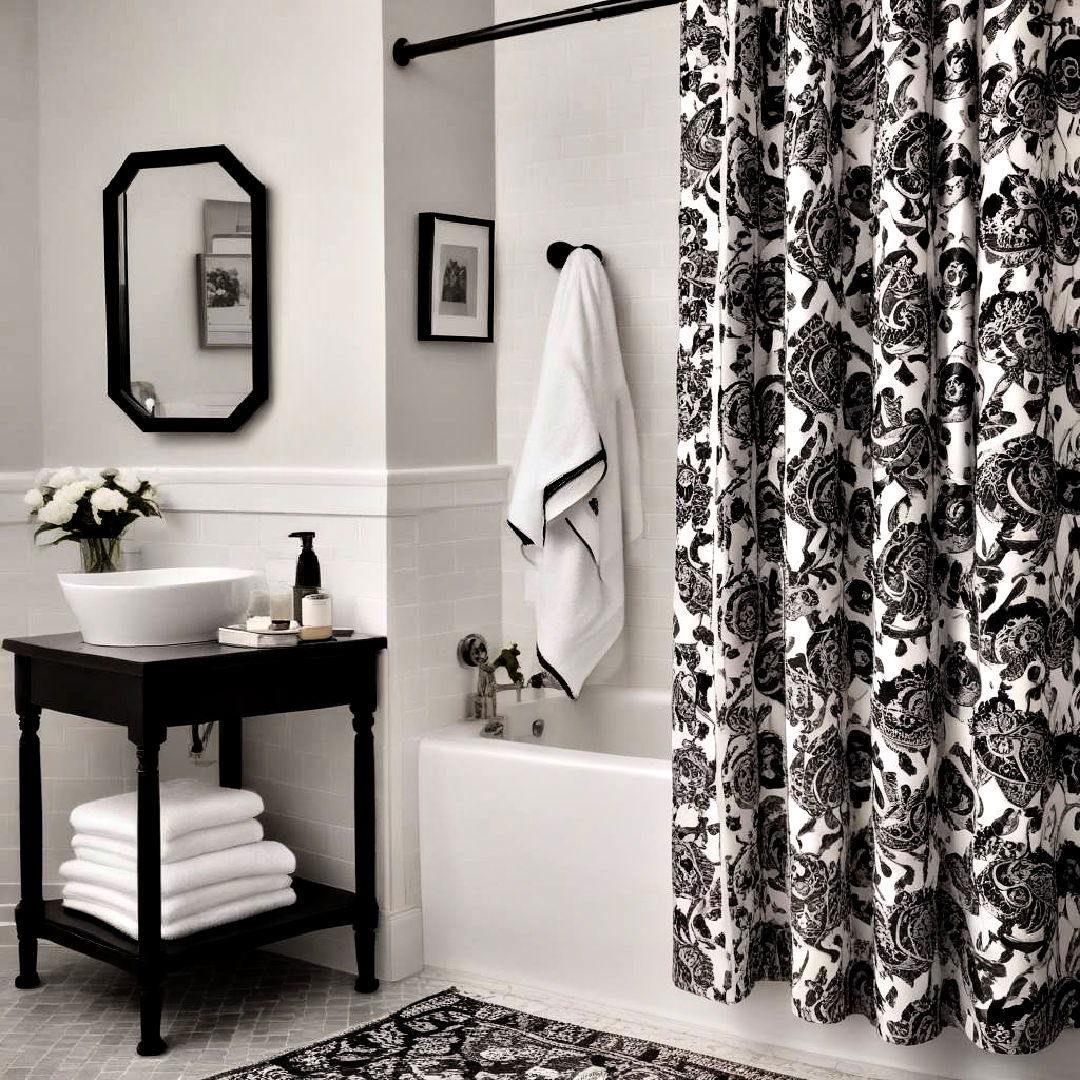 black and white textiles for bathroom - 40 Black and White Bathroom Ideas