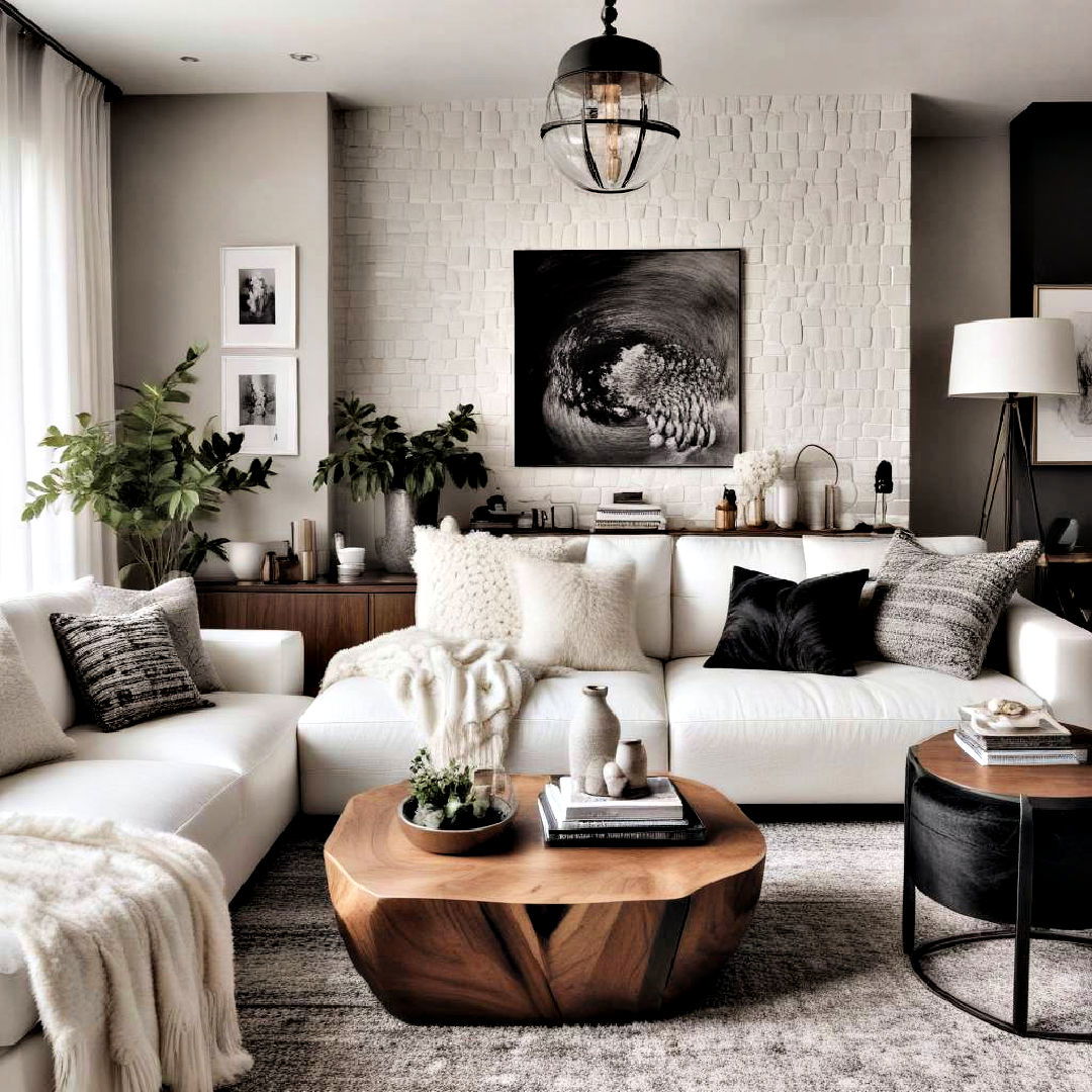 black and white texture materials - 30 Black and White Living Room Ideas