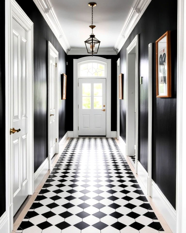 black and white tiles for hallway - 15 Black Hallway Ideas