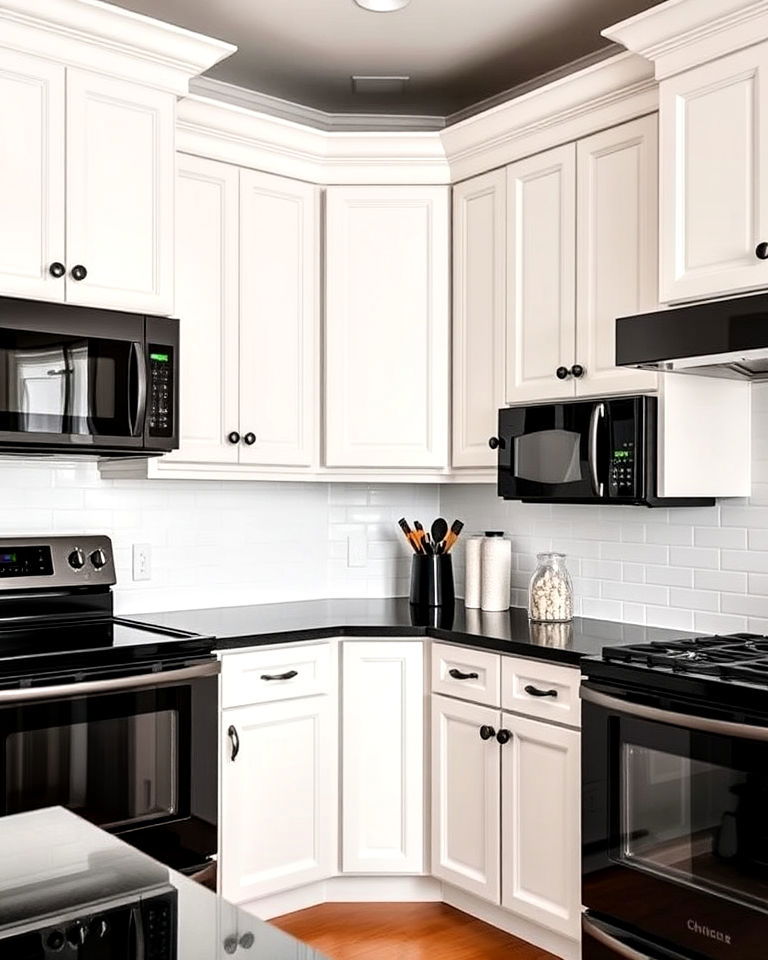 black appliances for transitional kitchen - 25 White Kitchen with Black Appliances Ideas