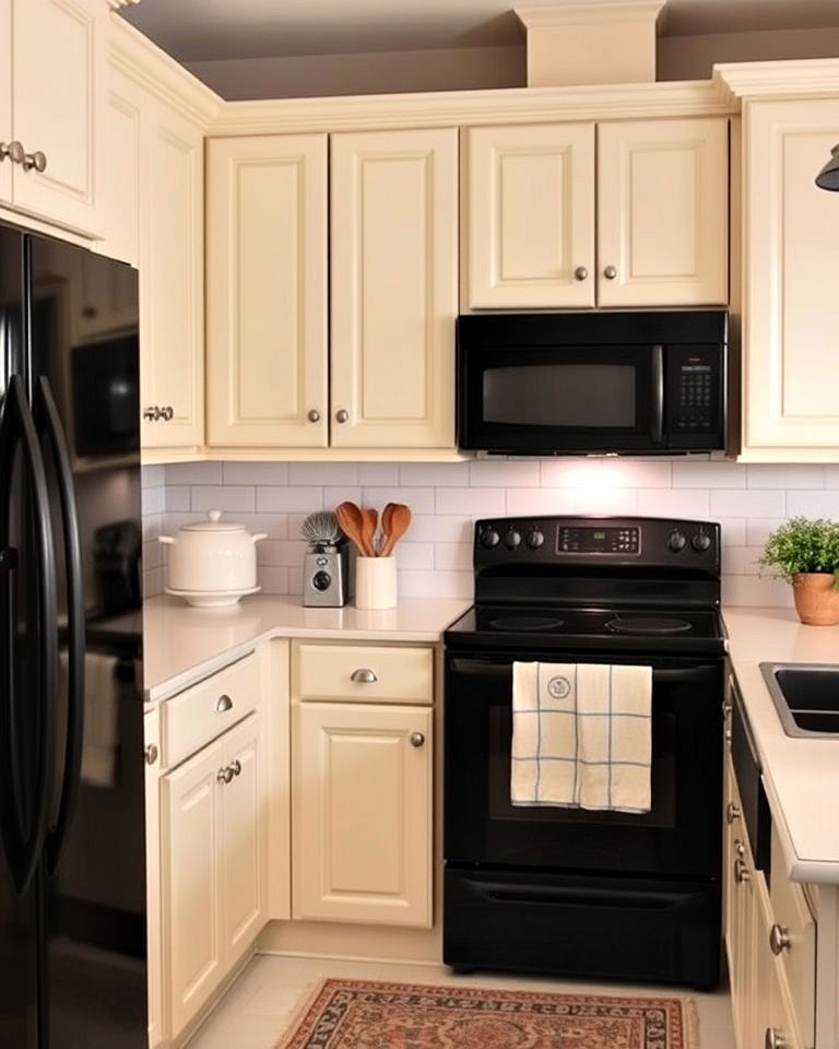 black appliances with cream cabinets - 20 What Color Cabinets Go With Black Appliances