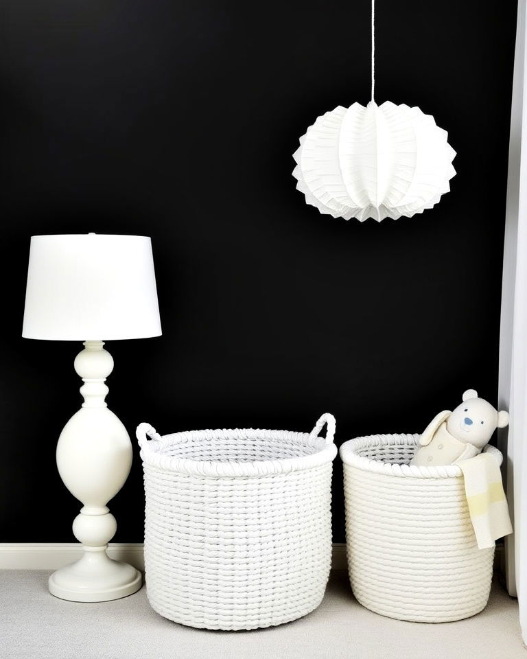 black background and white accessories - 25 Black Nursery Ideas