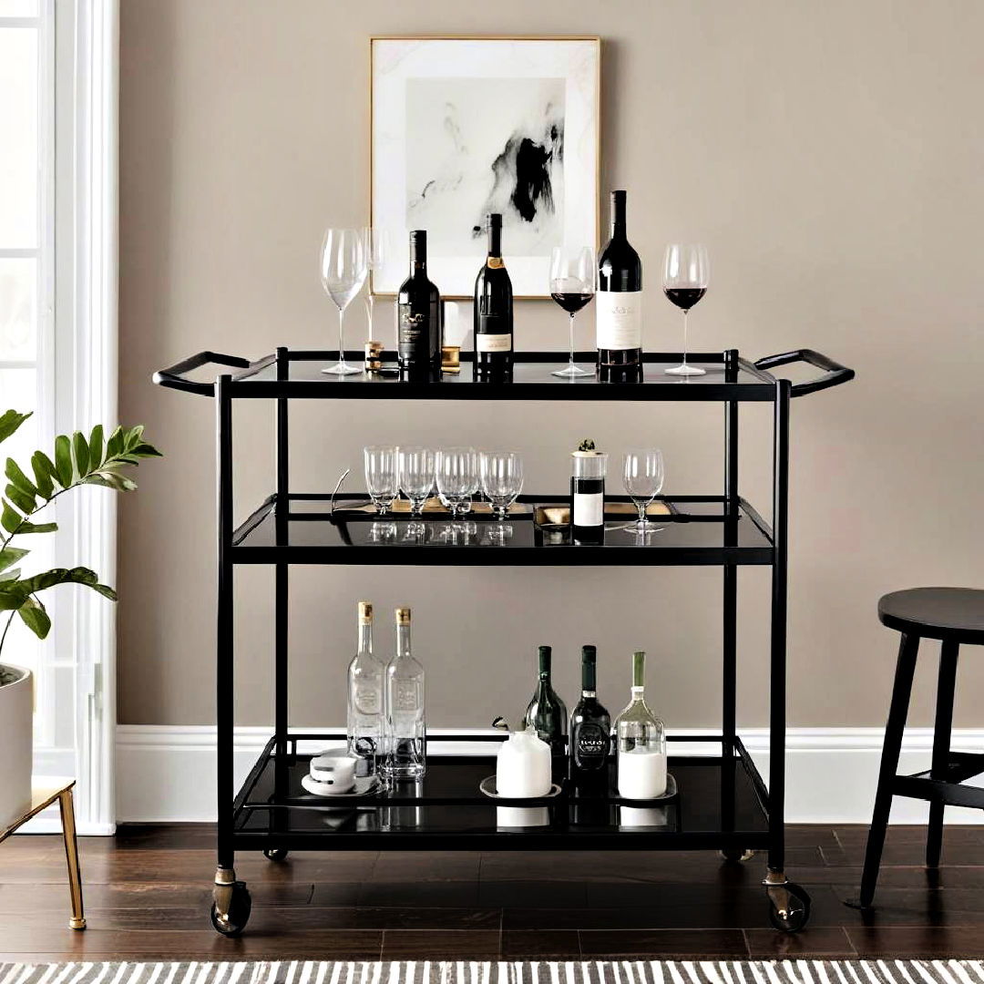 black bar cart for dining room - 30 Black Dining Room Ideas