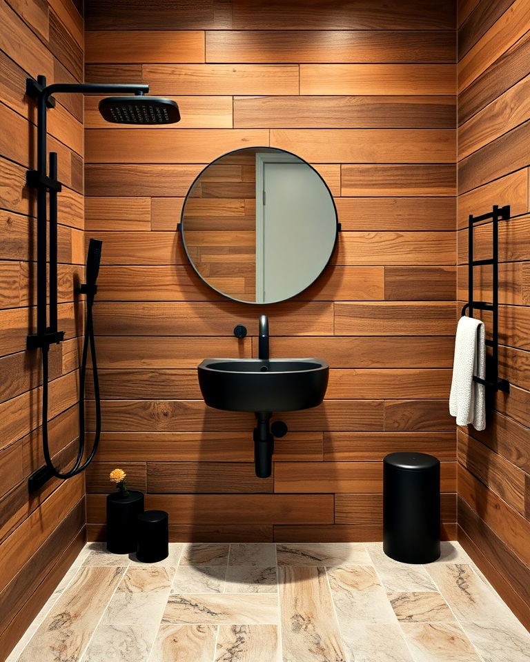 black bathroom fixtures paired with wood - 15 Bathroom With Black Fixtures