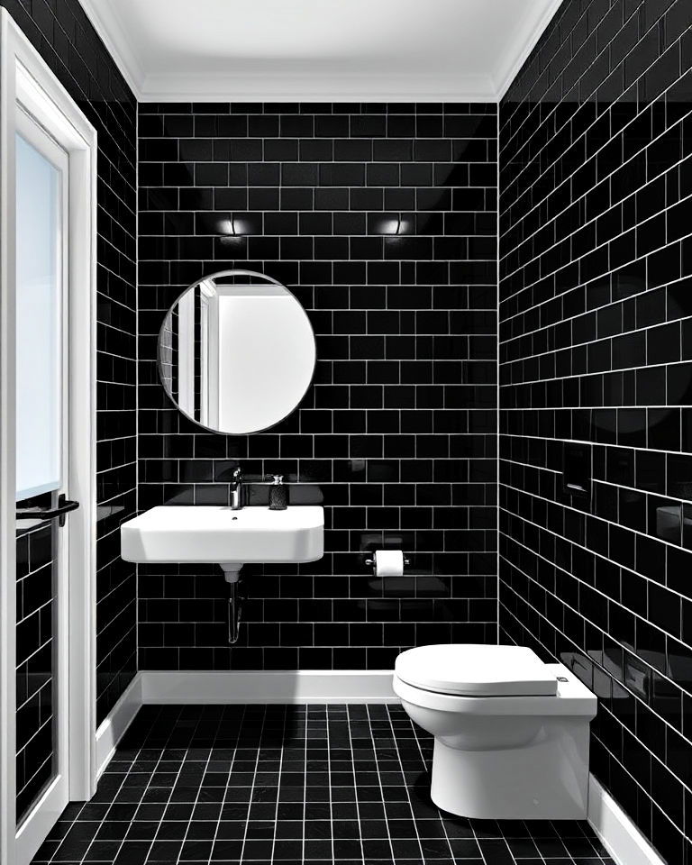 black bathroom tiles with white borders - 20 Black and White Bathroom Tile Ideas