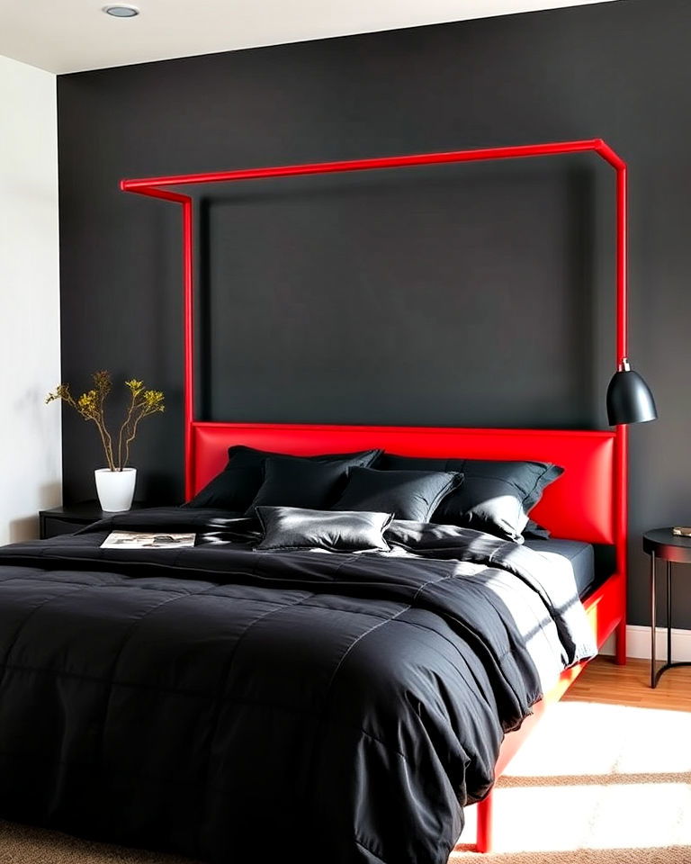black bedding and red bed frame ideas - 25 Red and Black Bedroom Ideas
