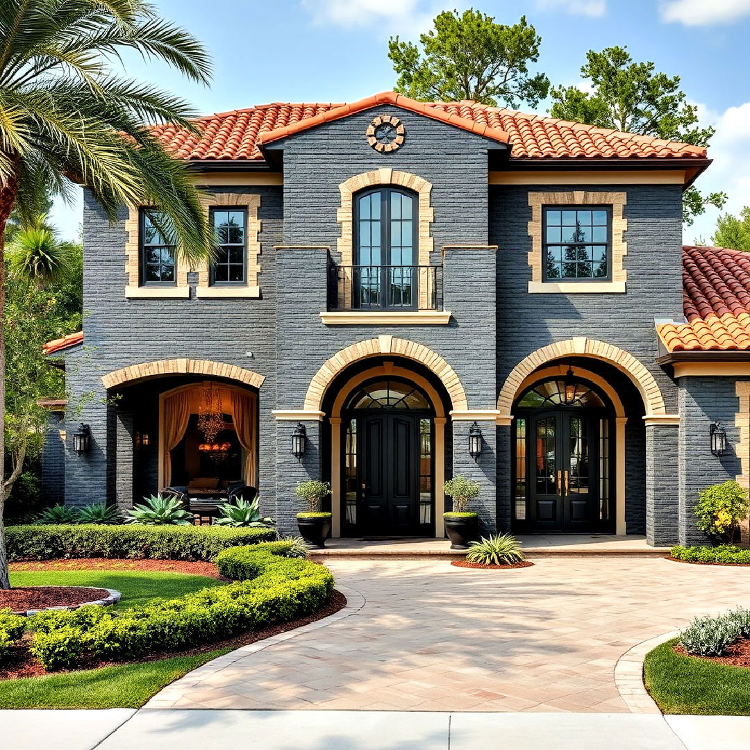 black brick exterior for mediterranean elegance - 40 Black Brick House Exteriors