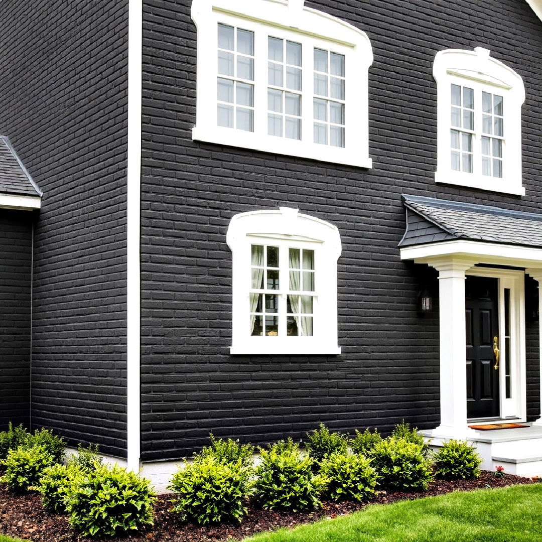 black brick exterior paired with white trim - 40 Black Brick House Exteriors