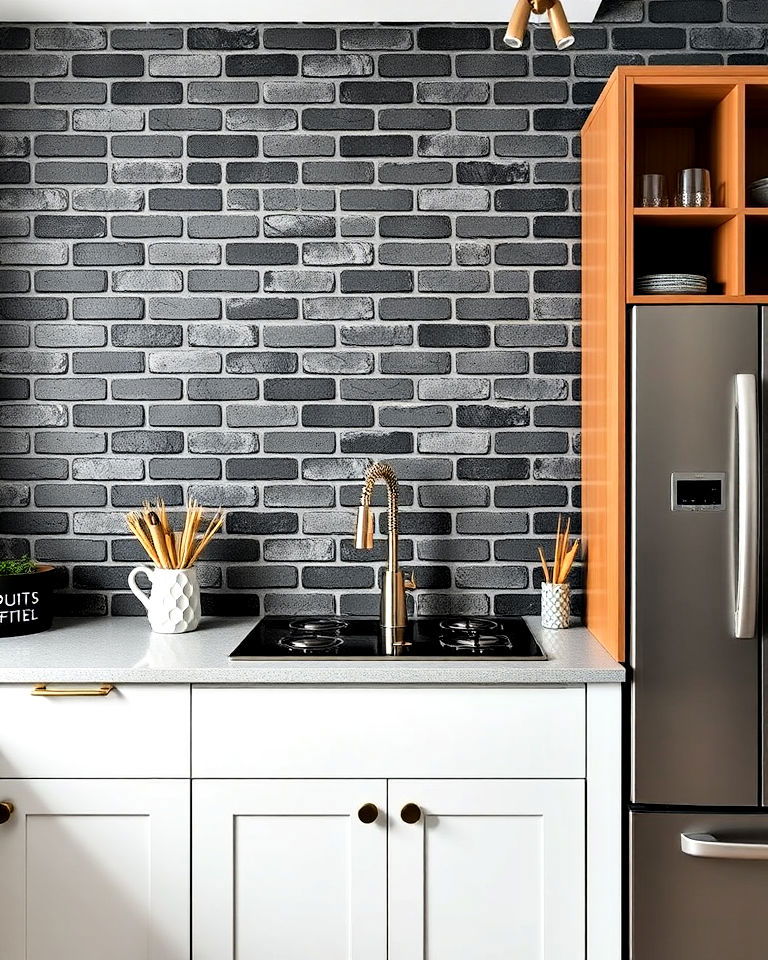 black brick look tiles backsplash - 30 Kitchen With Black Backsplash