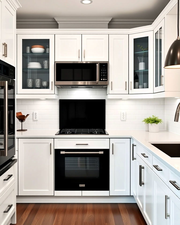 black built in appliances in white kitchen - 25 White Kitchen with Black Appliances Ideas