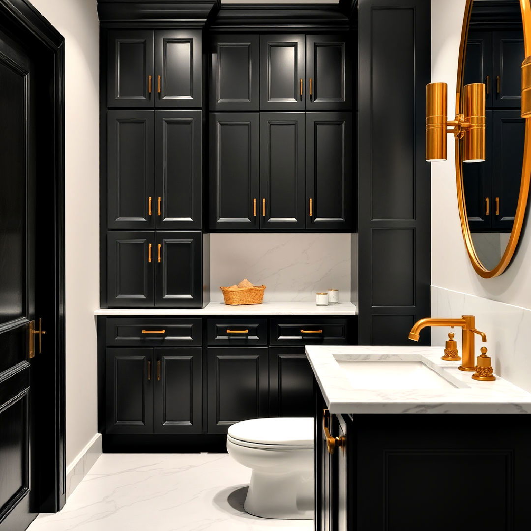 black cabinets with brass hardware - 25 Bathroom With Black Cabinets Ideas