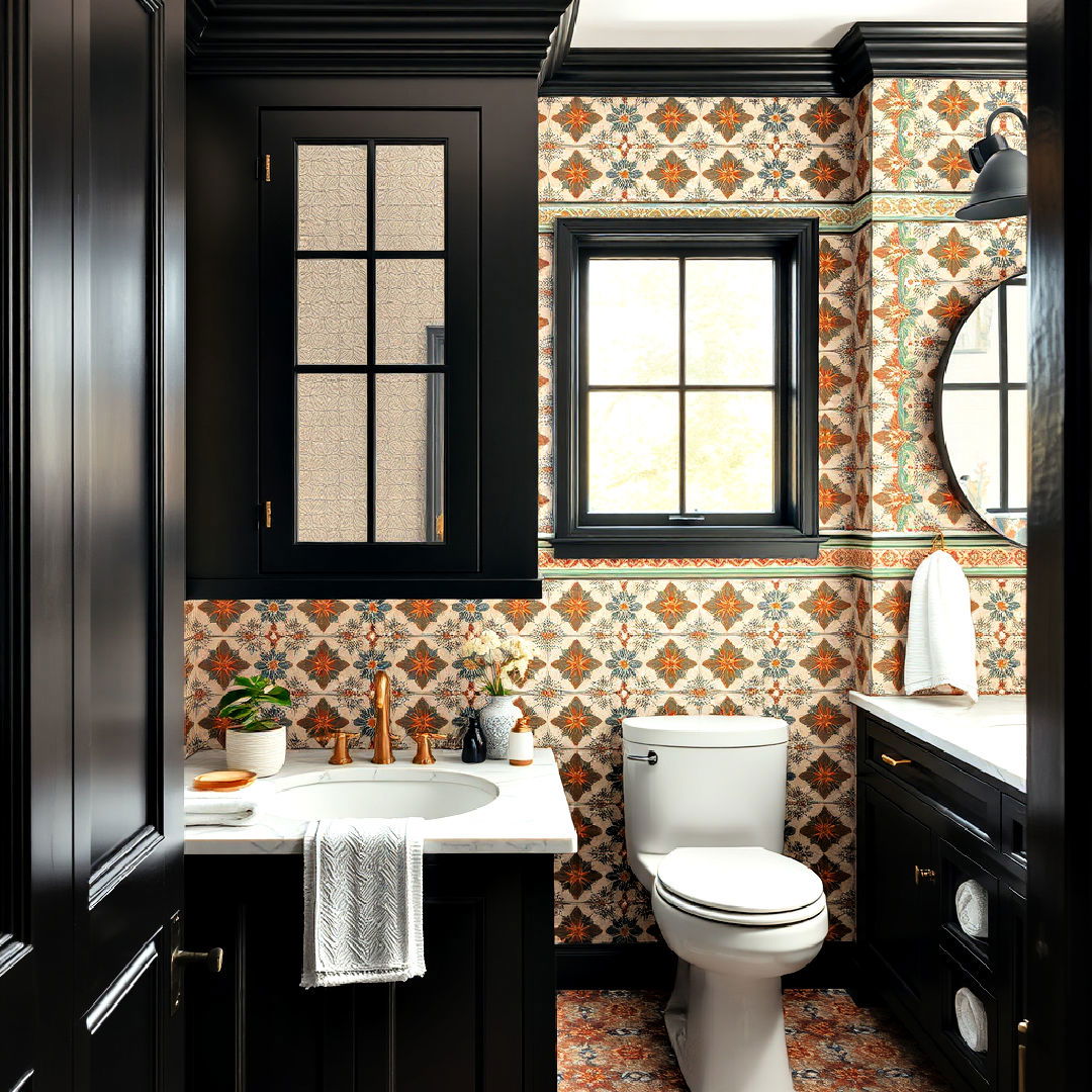 black cabinets with patterned bathroom tiles - 25 Bathroom With Black Cabinets Ideas