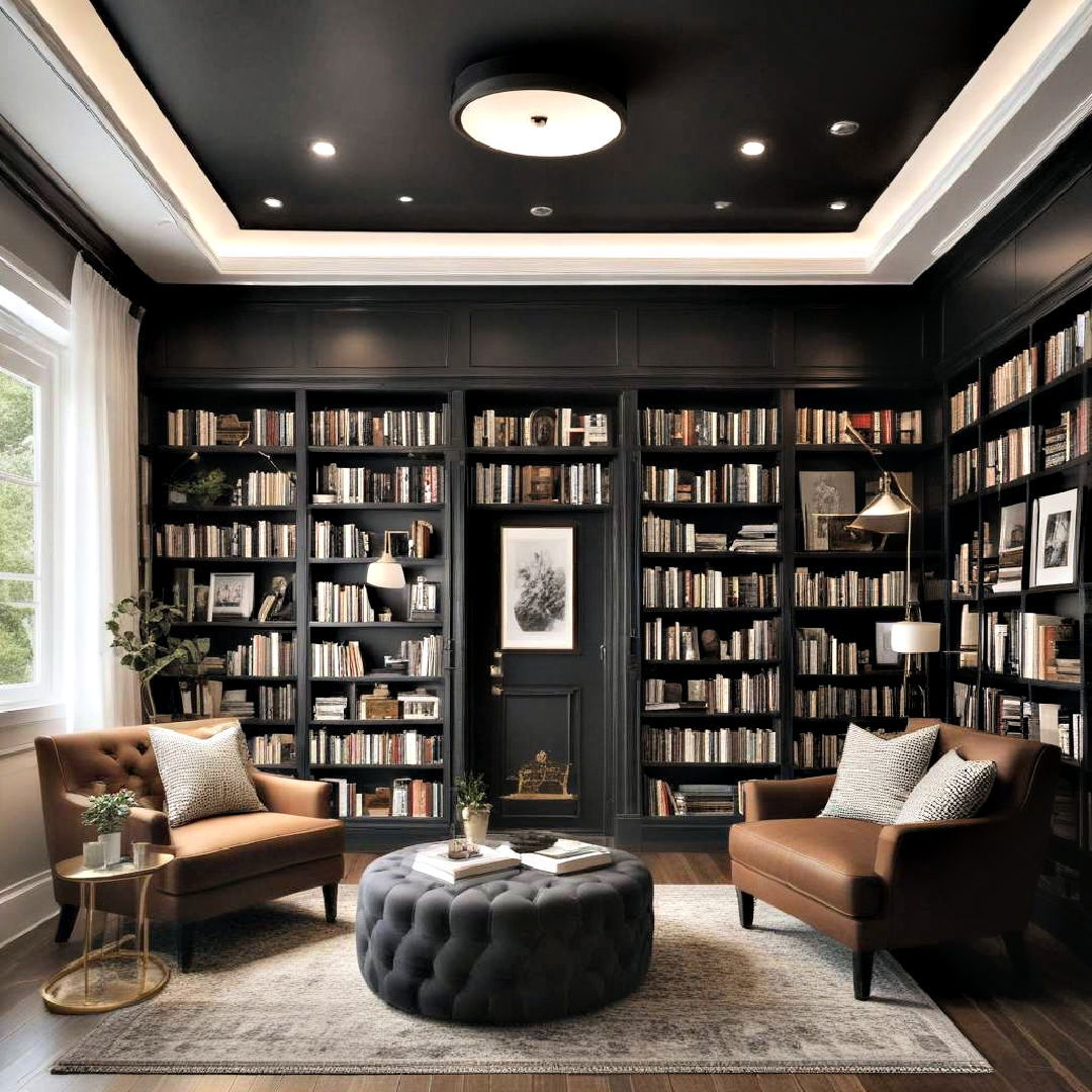 black ceiling design for cozy library - 25 Black Ceiling Design Ideas