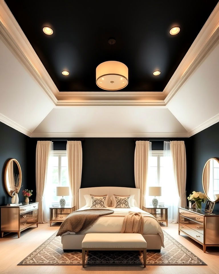black ceiling design for drama - 35 Cream and Black Bedroom Ideas