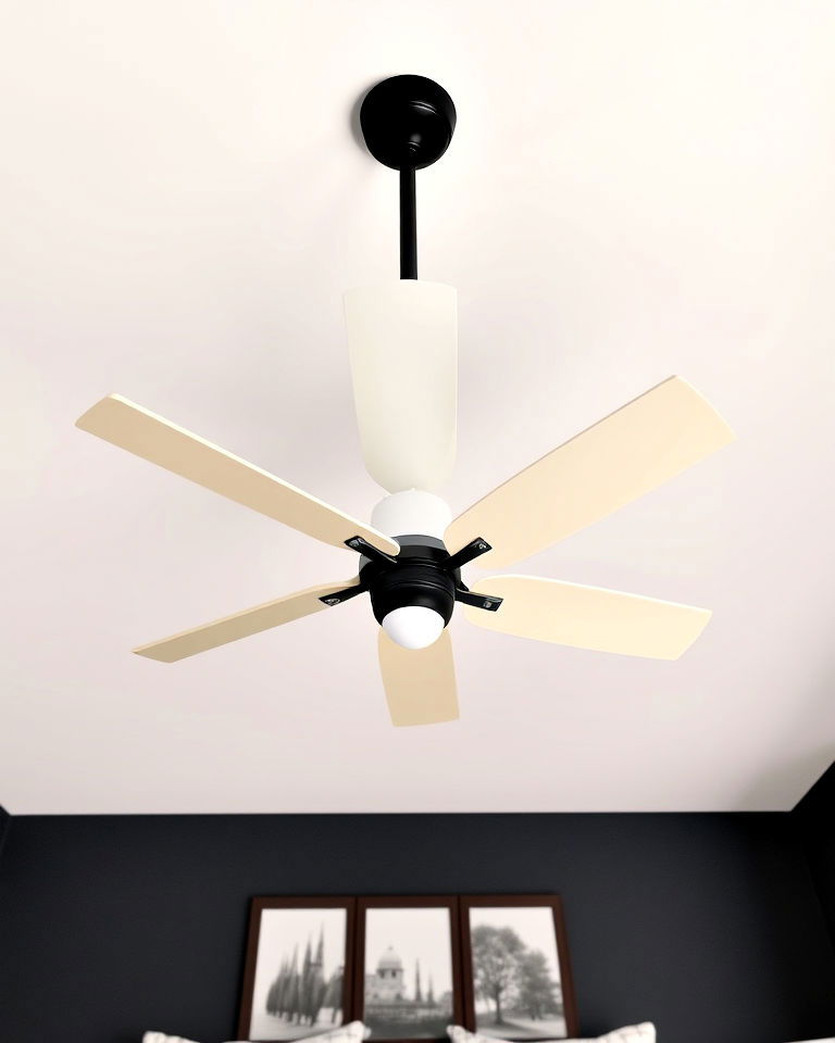 black ceiling fan with cream blades - 35 Cream and Black Bedroom Ideas