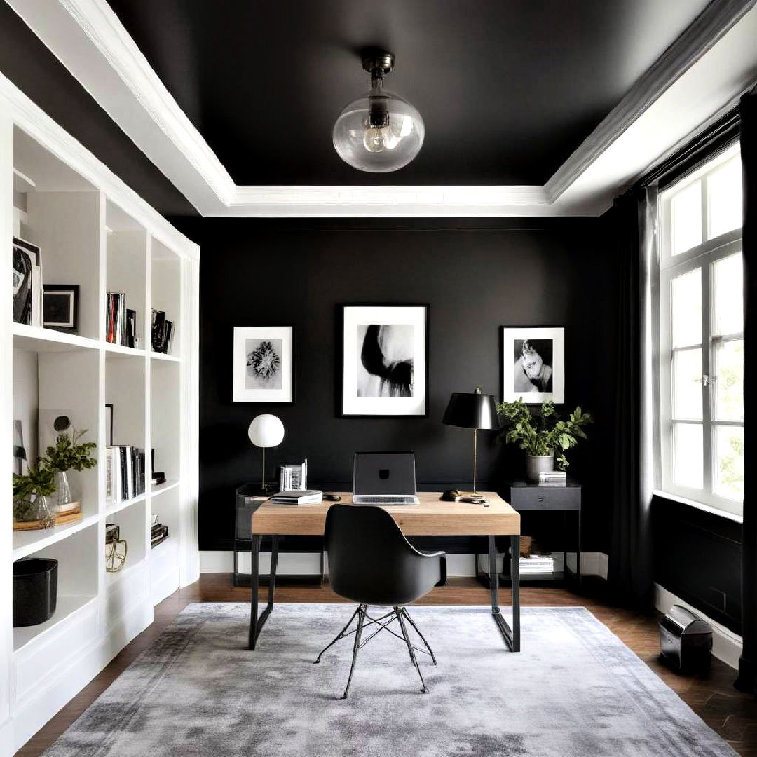 black ceiling for bold home office - 25 Black Ceiling Design Ideas