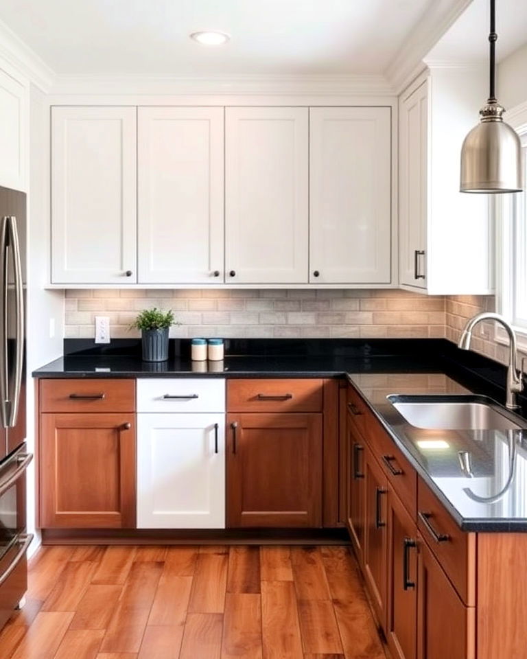 black countertops and two tone cabinets - 20 Kitchen with Brown Cabinets and Black Countertops Ideas
