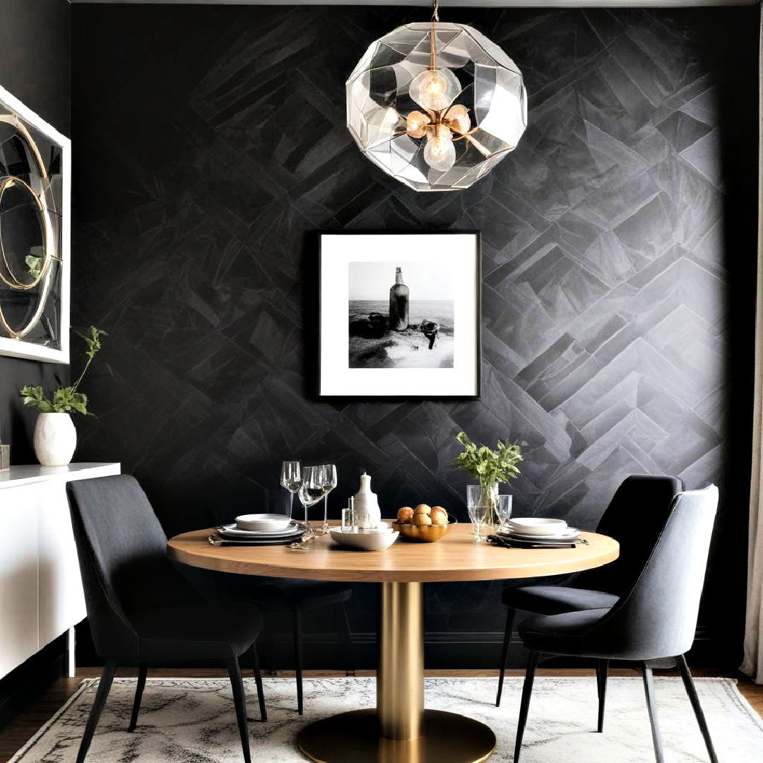 black dining room with textured wallpaper - 30 Black Dining Room Ideas