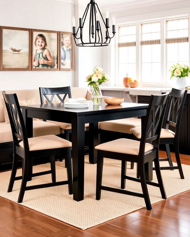 black dining set with beige upholstery - 20 Black and Beige Kitchen Ideas