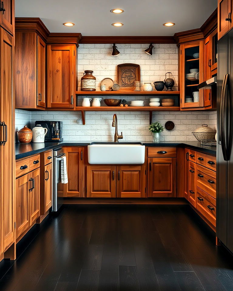 black distressed wood kitchen flooring - 20 Black Floor Kitchen Ideas