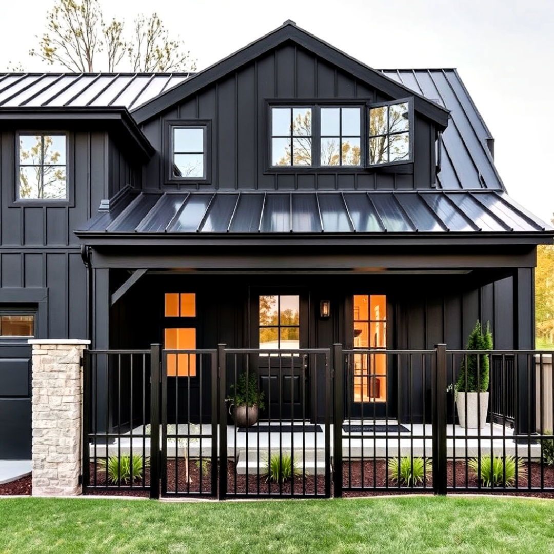 black exterior with metal accents - 40 Black Modern Farmhouse Exterior Design Ideas