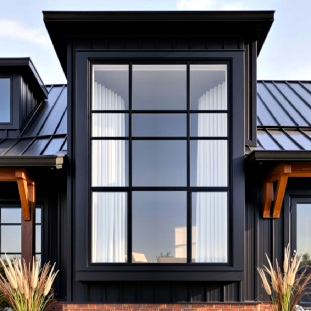 black exterior with metal clad windows - 40 Black Modern Farmhouse Exterior Design Ideas