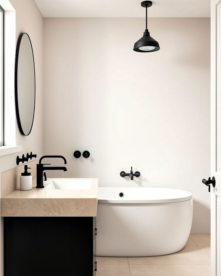 black fixtures to anchor neutral color palettes - 15 Bathroom With Black Fixtures