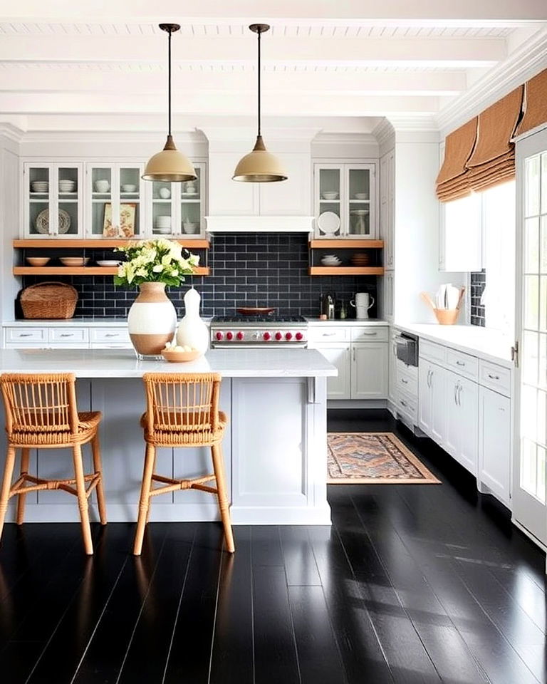 black floor for coastal inspired kitchen - 20 Black Floor Kitchen Ideas