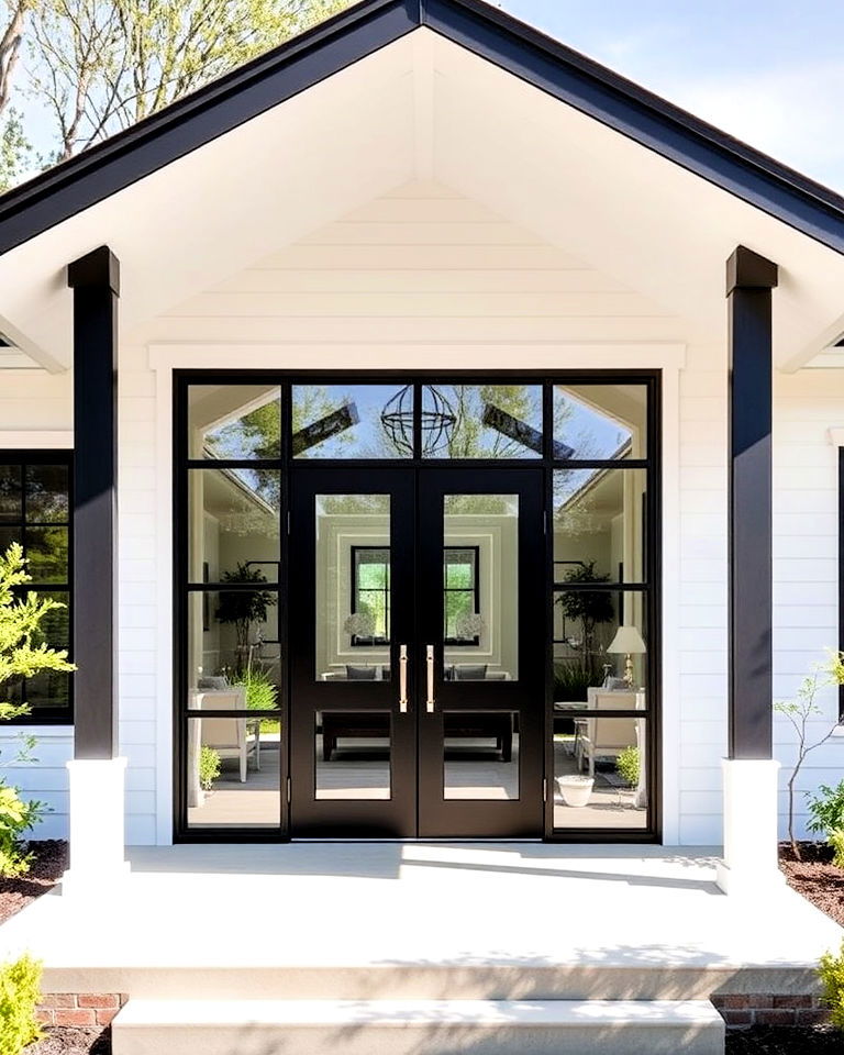 black framed glass doors for single story white house - 30 Single Story White House Black Trim