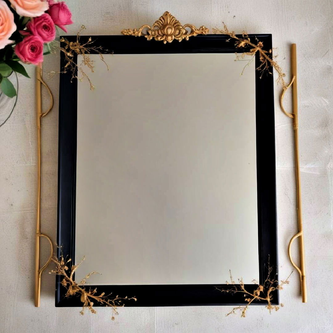 black framed mirror with gold accent - 20 Black and Gold Centerpiece Ideas