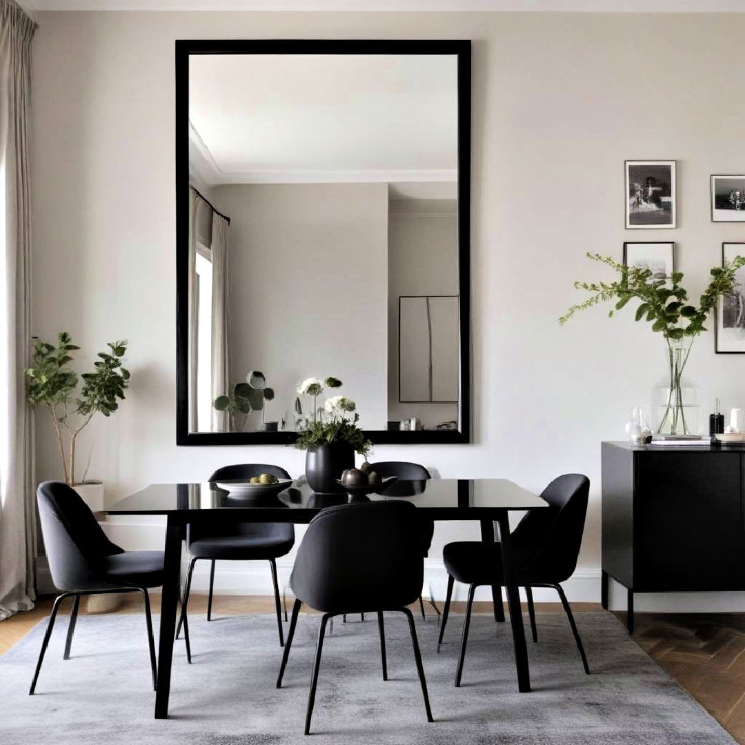 black framed mirror - 30 Black Dining Room Ideas