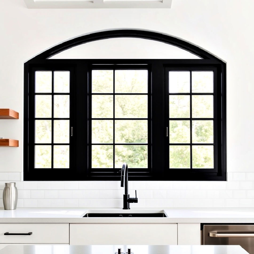 black framed window against white wall - 40 Black and White Kitchen Ideas