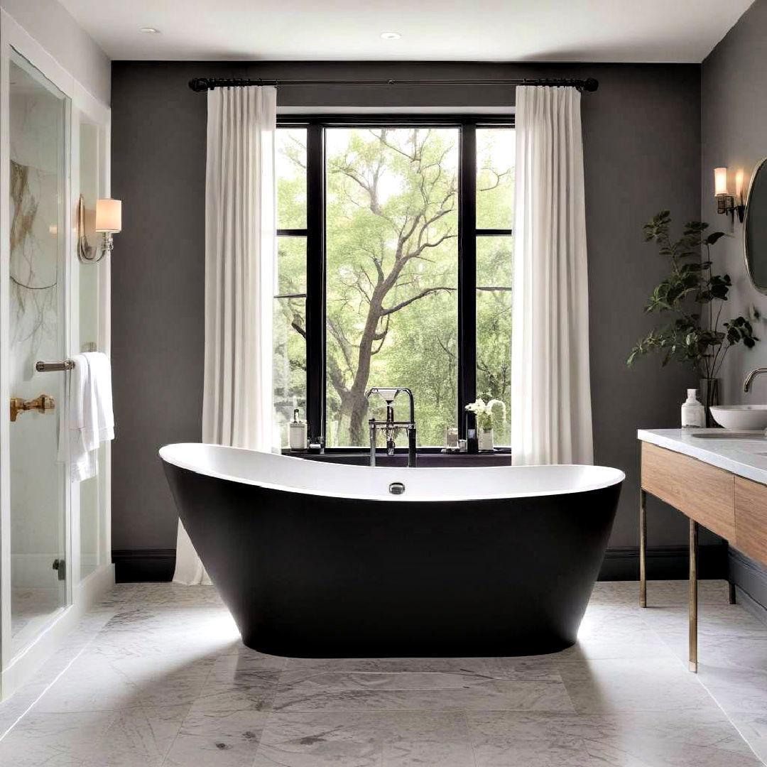 black freestanding tub - 20 Black and Grey Bathroom Ideas